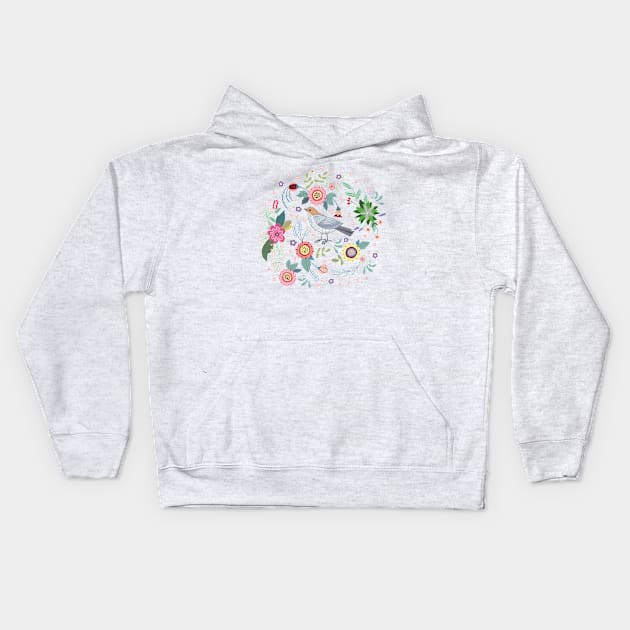 Beautiful bird in flowers Kids Hoodie by AnnaY 